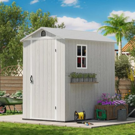 Resin Outdoor Storage Shed - 6x4 FT, Lockable Door, Window, Weatherproof