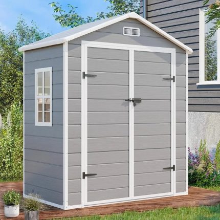 6x3 FT Resin Storage Shed - Floor, Window, Lockable Doors, Vents, Waterproof, Gray