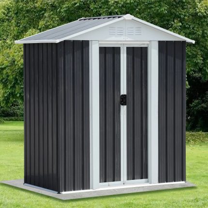 5FTx3FT Steel Garden Tool Shed - Apex Roof, Sliding Doors, Grey, Weatherproof